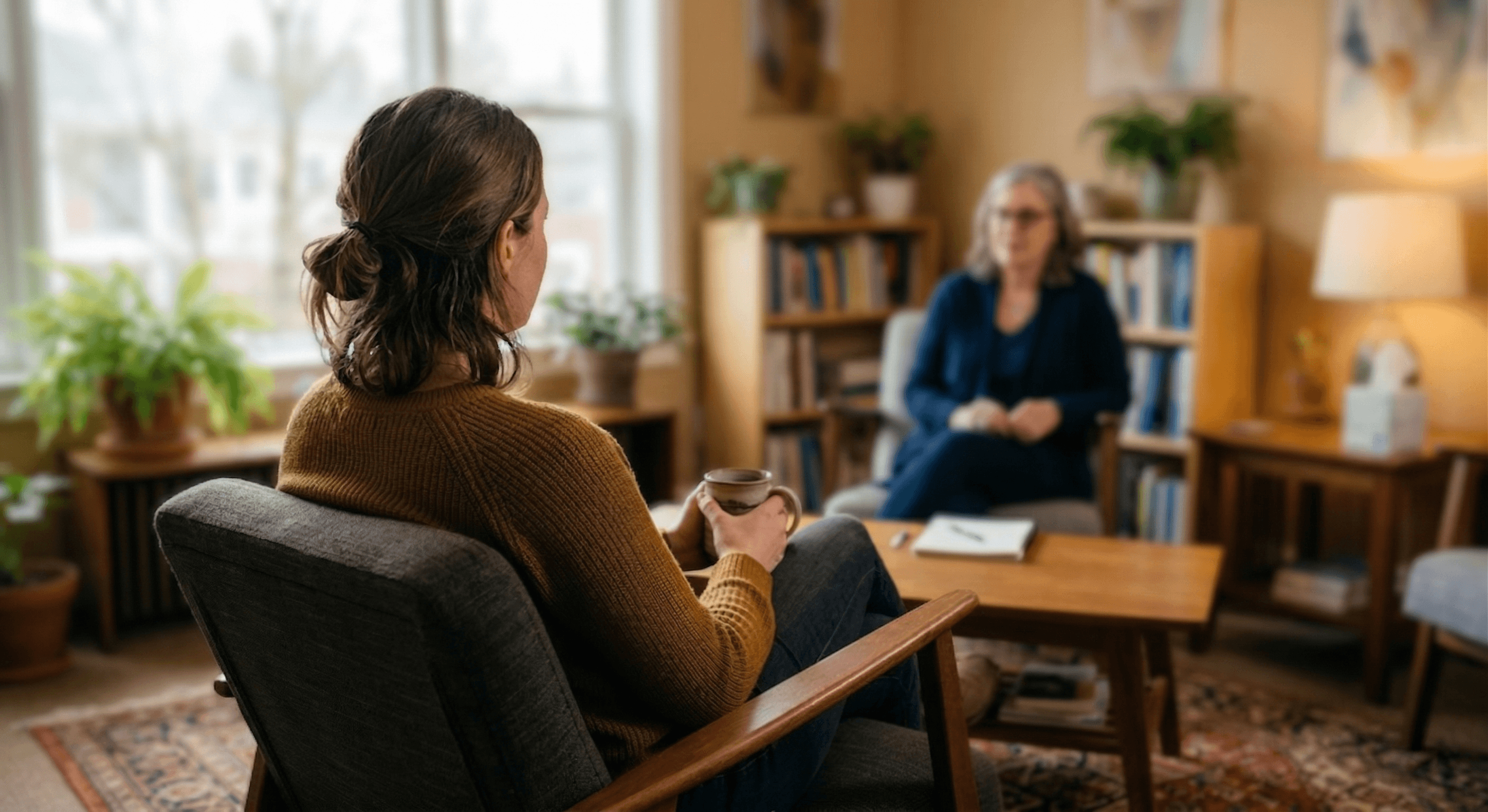 Therapist reviewing insurance credentialing paperwork in a private practice office