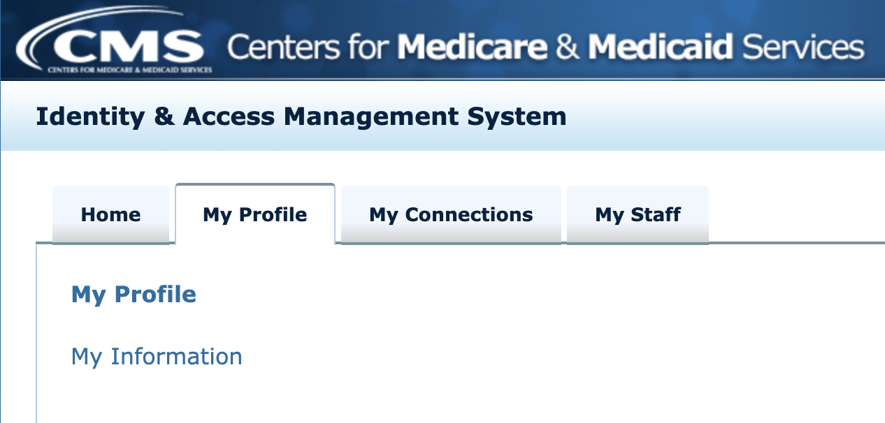 CMS Identity and Access Management System with the My Profile tab selected.